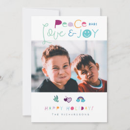 Peace Kärlek & Joy Roligt Bright jul Emoji Photo Julkort