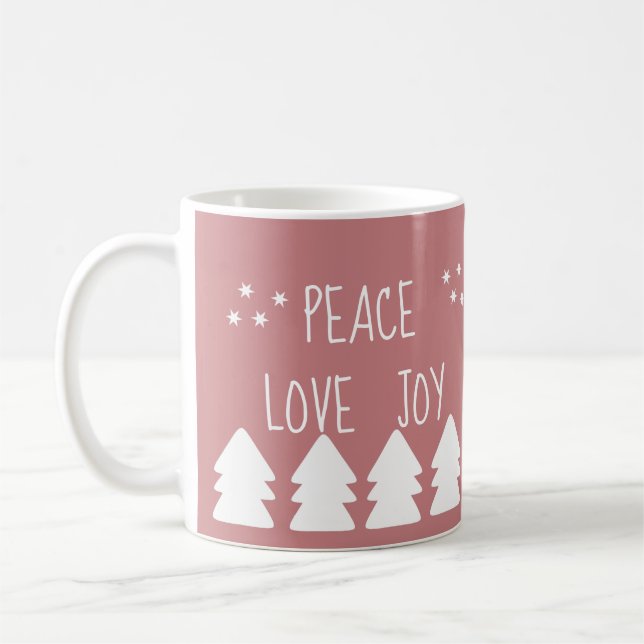 Peace Kärlek Joy Script Soft Rosa Julkaffe Kaffemugg (Vänster)