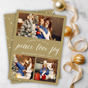 Peace Kärlek Joy Simple White Script Modern 3 Phot Julkort