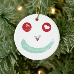 Peace Kärlek Joy Smiling Ansikte Funny julfoto Julgransprydnad Keramik
