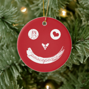 Peace Kärlek Joy Smiling Ansikte Funny julfoto Julgransprydnad Keramik