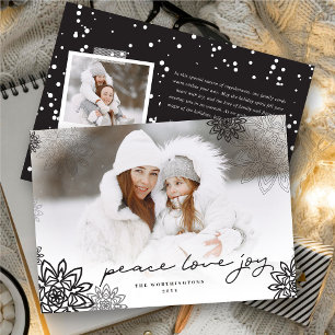 Peace Kärlek Joy Snöflingor Elegant - julfoto Julkort