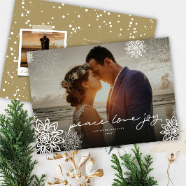 Peace Kärlek Joy Snöflingor Elegant - julfoto Julkort