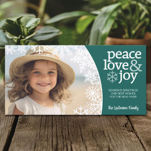 Peace Kärlek Joy - Snöflingor och 1 Photo - Teal Julkort