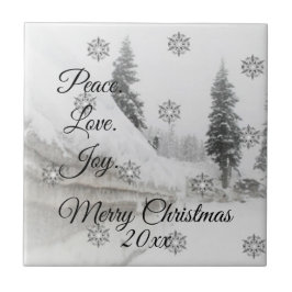 Peace Kärlek Joy | Svart och vitt snöfall jul Kakelplatta