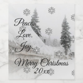 Peace Kärlek Joy | Svart och vitt snöfall jul Vinflaska Etikett