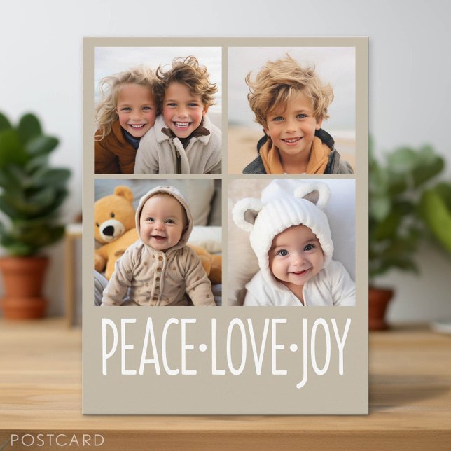Peace Kärlek Joy Taupe - 4 fotokollage Helg Vykort (Holiday Photo Postcard)