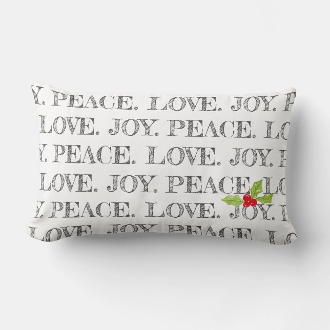 Peace Kärlek Joy Text jul Holly Festive Lumbarkudde (Framsida)