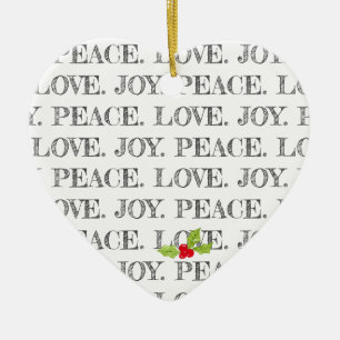 Peace Kärlek Joy Text jul Holly Photo Heart Julgransprydnad Keramik