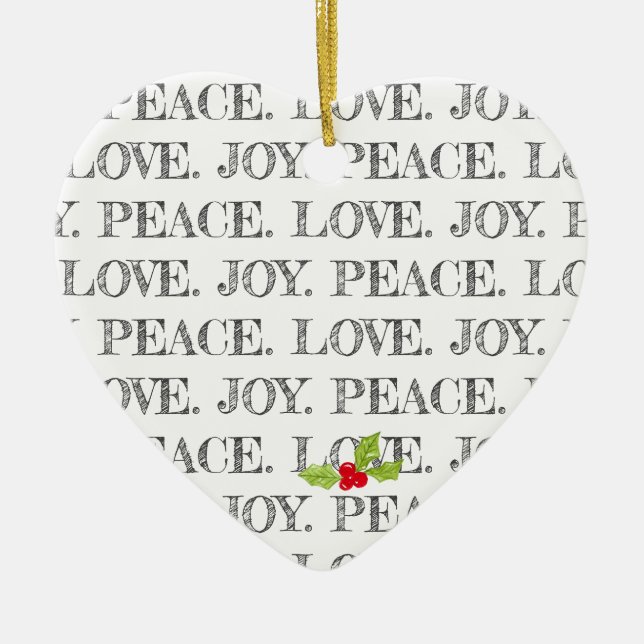 Peace Kärlek Joy Text jul Holly Photo Heart Julgransprydnad Keramik (Framsidan)