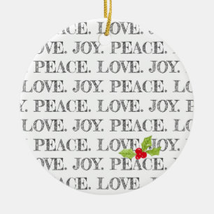 Peace Kärlek Joy Text jul Holly Photo Julgransprydnad Keramik