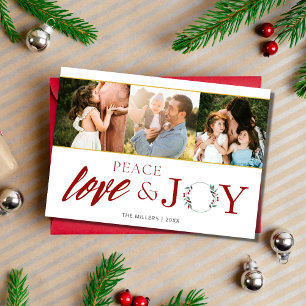 Peace Kärlek Joy Three Photo Family jul Julkort
