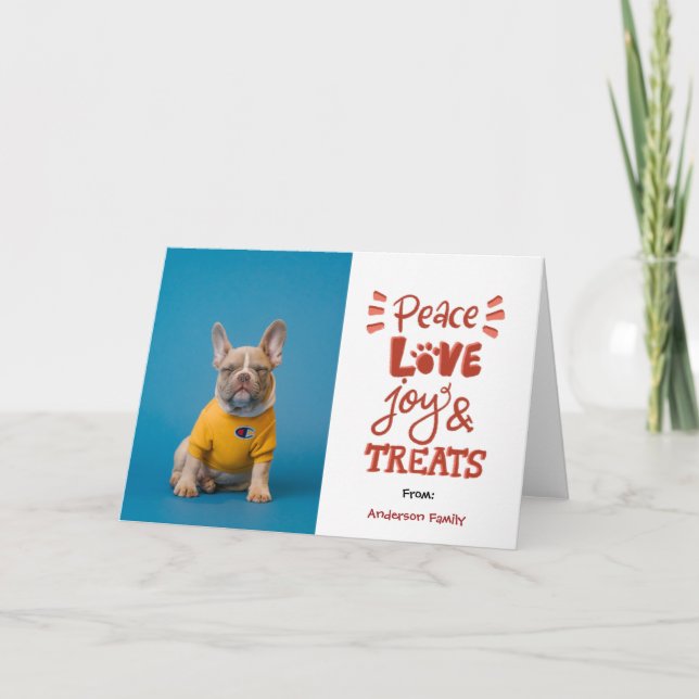 Peace Kärlek Joy & Treat Hund jul Helgkort (Framsida)