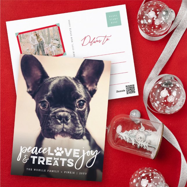 Peace Kärlek Joy Treats Hund älskare Photo Modern  Helg Vykort (Skapare uppladdad)