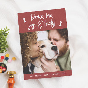 Peace Kärlek Joy Treats Hund-julfotfoto Helgdag Julkort