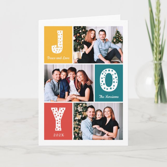 Peace Kärlek JOY Typography Modern 3 Photo Helgkort (Framsida)