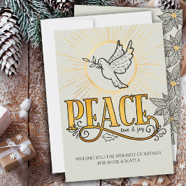 Peace Kärlek & Joy Vintage Typography Dove of Peac Julkort