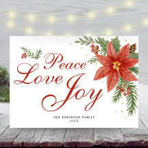Peace Kärlek Joy Watercolor Poinsettia jul