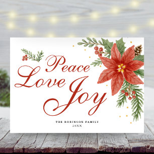 Peace Kärlek Joy Watercolor Poinsettia jul Helgkort