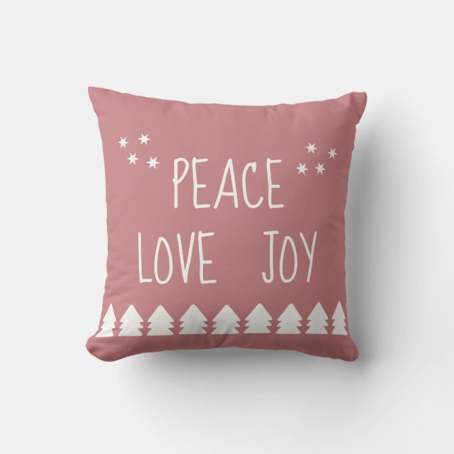 Peace Kärlek Joy White Script Soft Rosa jul T Kudde (Framsida)