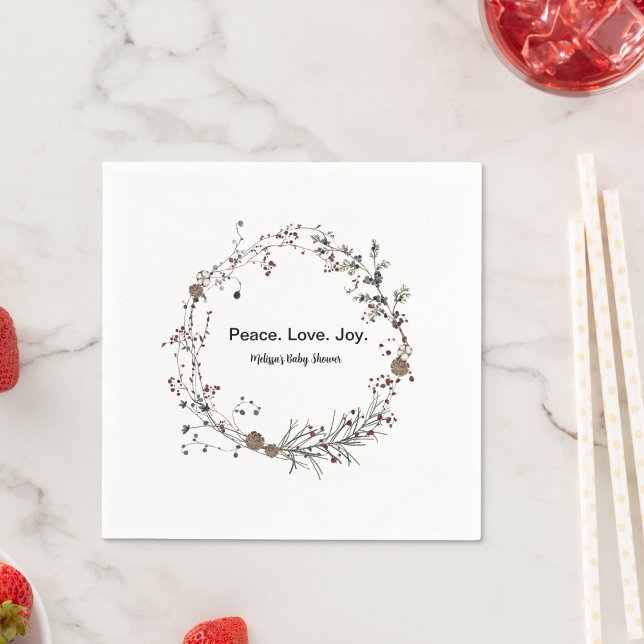 Peace kärlek joy winterberry rustium boho wildblom pappersservett (Skapare uppladdad)
