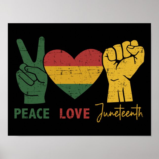 Peace Kärlek Juneteelfte afrikanskt flagga hjärta  Poster (Framsidan)