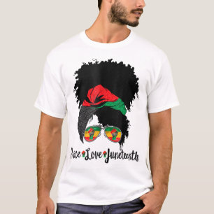 Peace Kärlek Junetelfte Messy Bun Afro Queen Black T Shirt