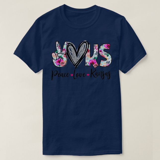 Peace Kärlek Kansas Vinatge Blommigt Kansas Älskar T Shirt (Design framsida)