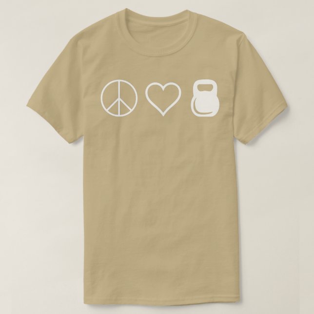 Peace Kärlek Kettlebells Funny Cute Workout T Shirt (Design framsida)