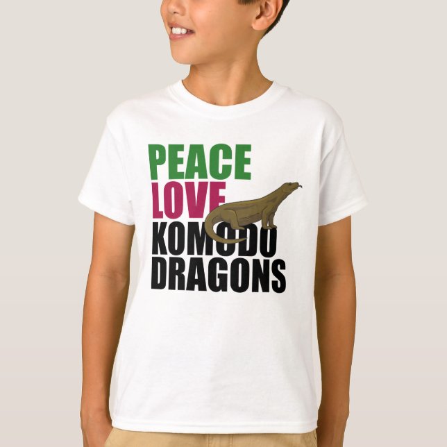 Peace Kärlek Komodo Dragons Kids T Shirt (Framsida)