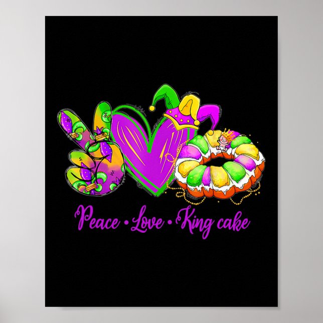 Peace Kärlek Kung Cake Funny Mardi Gras Party Carn Poster (Framsidan)