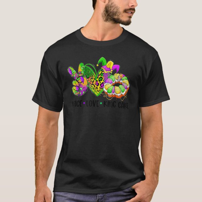 Peace Kärlek Kung Cake Mardi Gras Festival Party T T Shirt (Framsida)