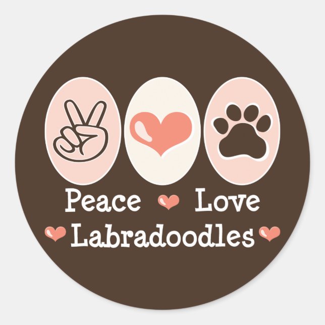 Peace Kärlek Labradoodles Stickers Runt Klistermärke (Framsida)