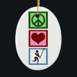 Peace Kärlek Lacrosse Julgransprydnad Keramik<br><div class="desc">Ett fredstecken,  ett hjärta och en lacrosse-spelare.</div>