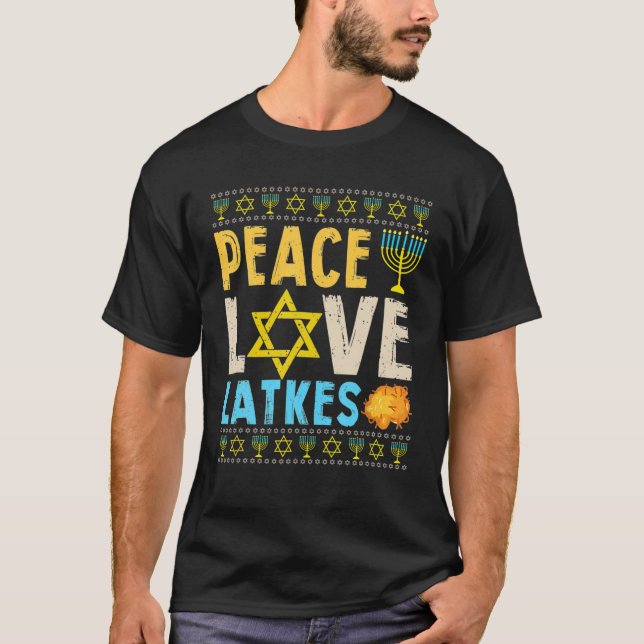 Peace Kärlek Latkes Funny Hanukkah Chanukah Jewish T Shirt (Framsida)