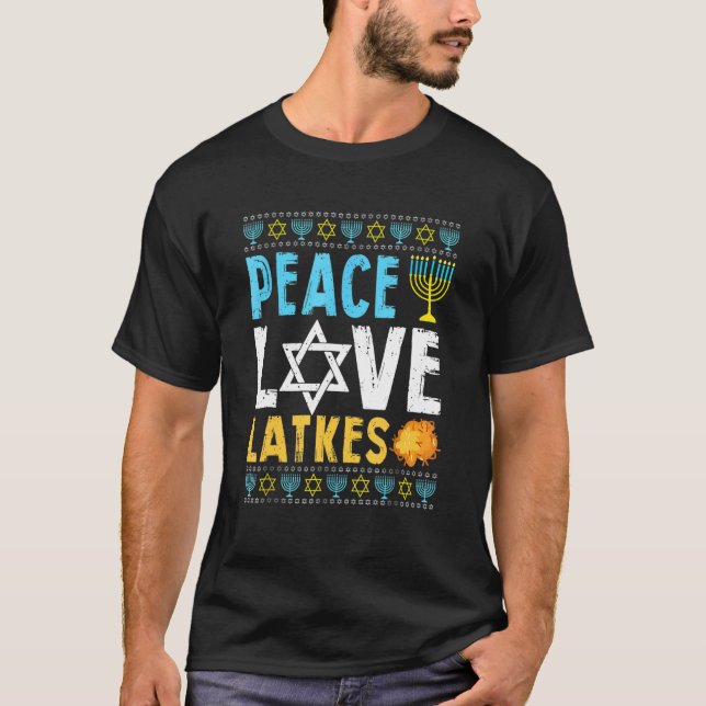 Peace Kärlek Latkes Hanukkah Chanukah Jewish T Shirt (Framsida)