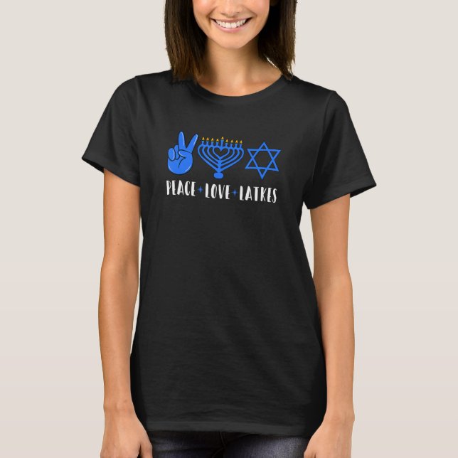Peace Kärlek Latkes Hanukkah Chanukah Jewish T Shirt (Framsida)
