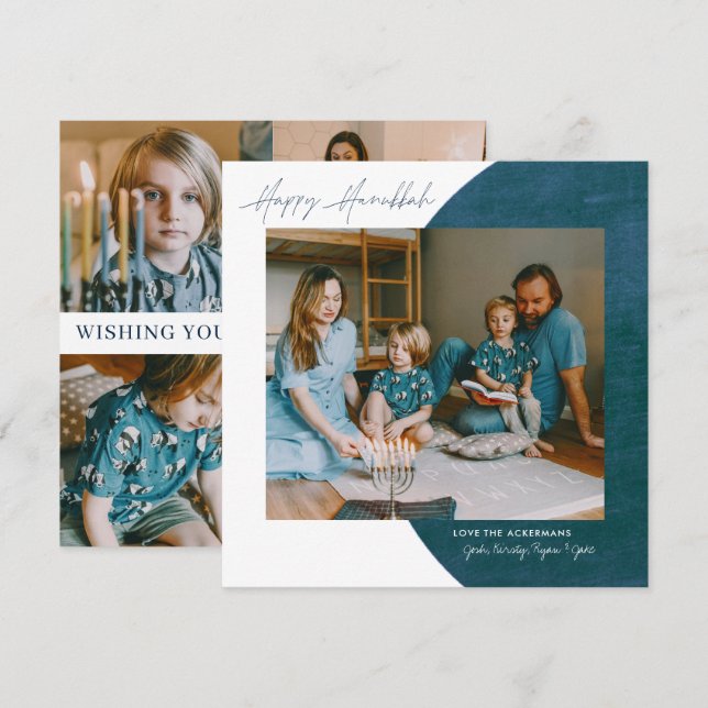 Peace Kärlek Light | Lycklig Hanukkah Photo Collag Julkort (Fram/baksida)