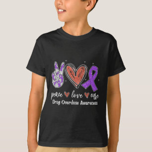 Peace Kärlek Lila Ribbon Drug Overdose Awareness G T Shirt