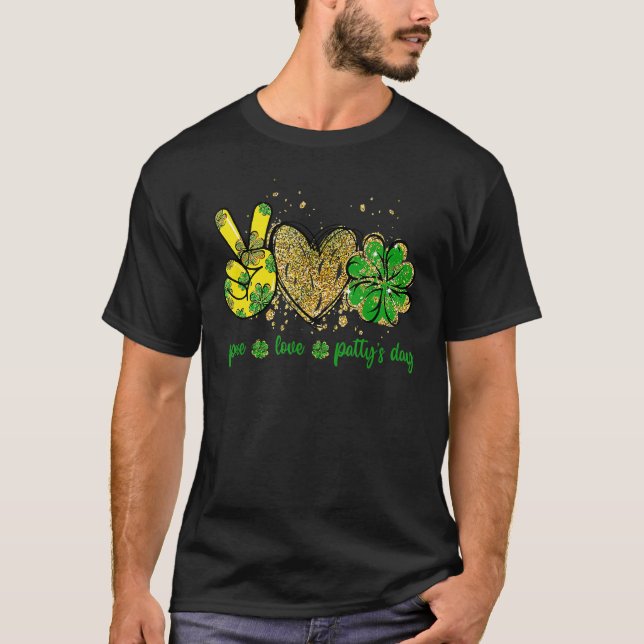 Peace Kärlek Lucky St patricks day Shamrock Leopar T Shirt (Framsida)