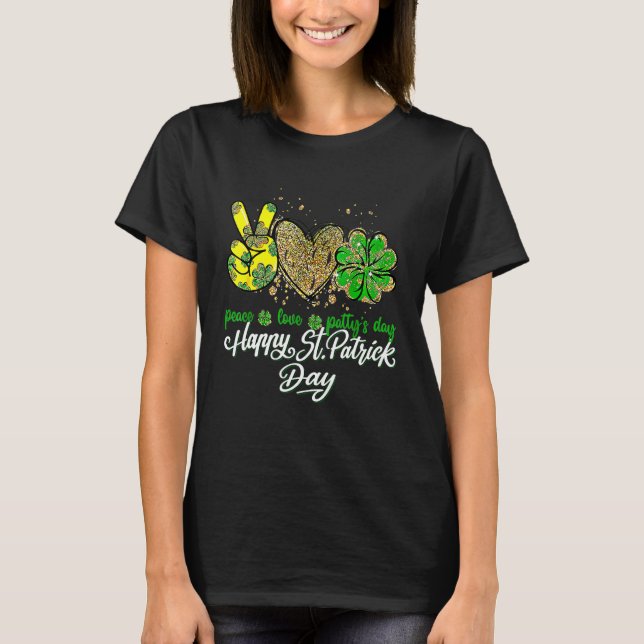 Peace Kärlek Lucky St patricks day Shamrock Leopar T Shirt (Framsida)