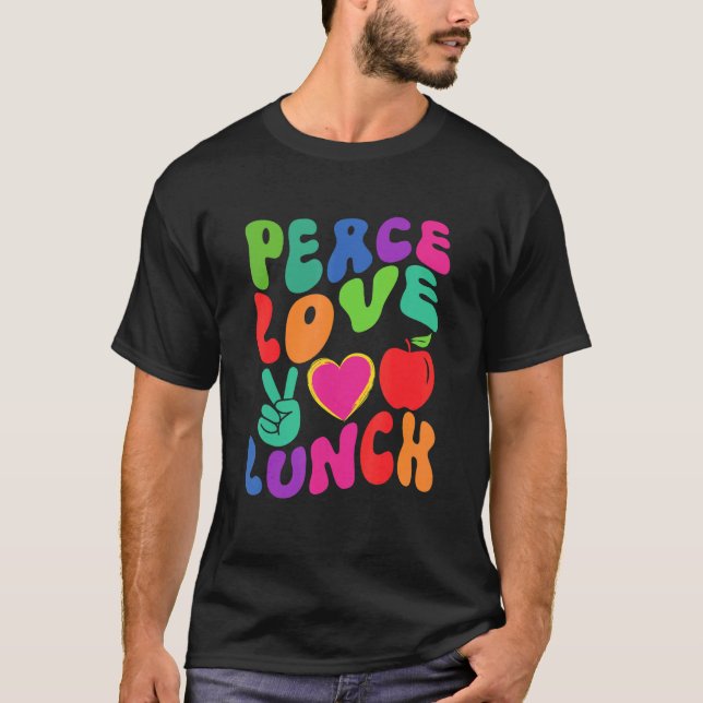 PEACE KÄRLEK LUNCH DAM Cafeteria Retro Groovy T Shirt (Framsida)