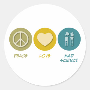 Peace Kärlek Mad Science Runt Klistermärke