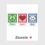 Peace Kärlek Mail Klistermärken<br><div class="desc">Fredens julklapp för Kärlek Mail till en dedikerad postarbetare. Din brevbärare kommer att lägga ett fredstecken,  hjärta och brev som symboliserar posttjänsten i kärlek.</div>