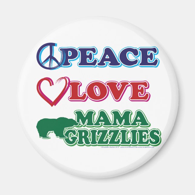 Peace-Kärlek-Mamma-Grizzlies Magnet (Framsidan)