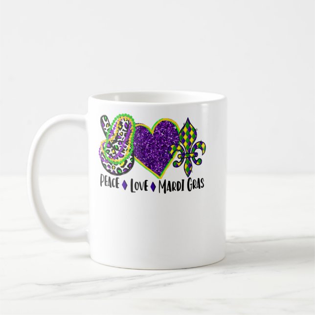 Peace Kärlek Mardi Gras Leopard Glitter Mardi Gras Kaffemugg (Vänster)