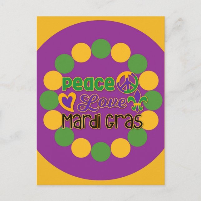 Peace Kärlek Mardi Gras Lila Guld Vykort (Framsida)