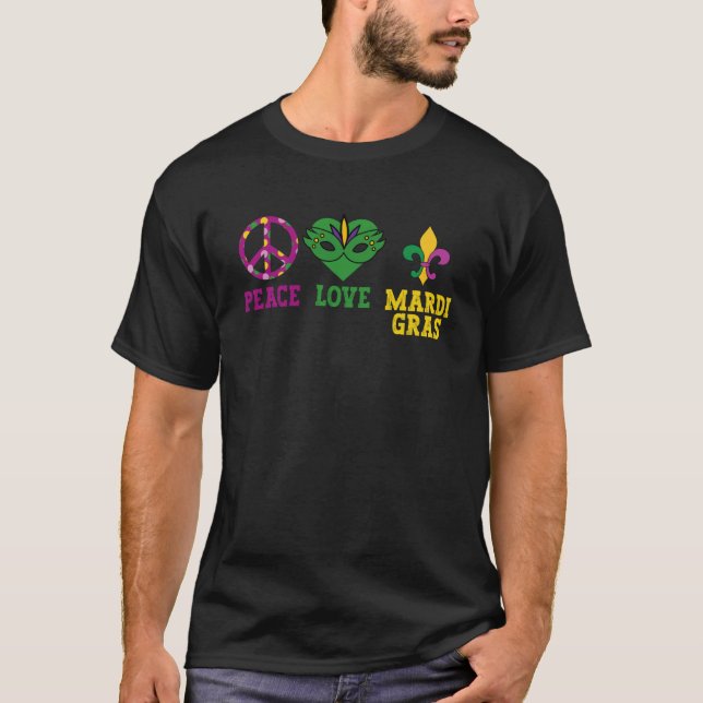 Peace Kärlek Mardi Gras Party Helgdag Firande G T Shirt (Framsida)