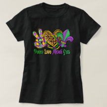 🎭 Peace Kärlek Mardi Gras T-Shirt - Festive & Rol