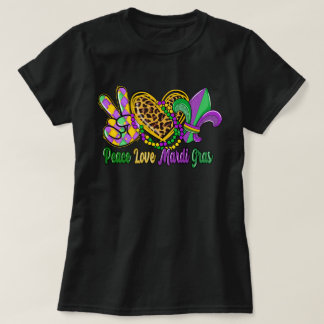 🎭 Peace Kärlek Mardi Gras T-Shirt - Festive & Rol